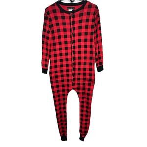 Silver Lilly Flapjack Footie Pajamas Womens Small Pockets Buffalo Plaid Cotton